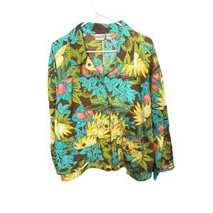 Chicos Womens Floral Jacket Size XL Multicolor Leaf & Flower Print Cotton